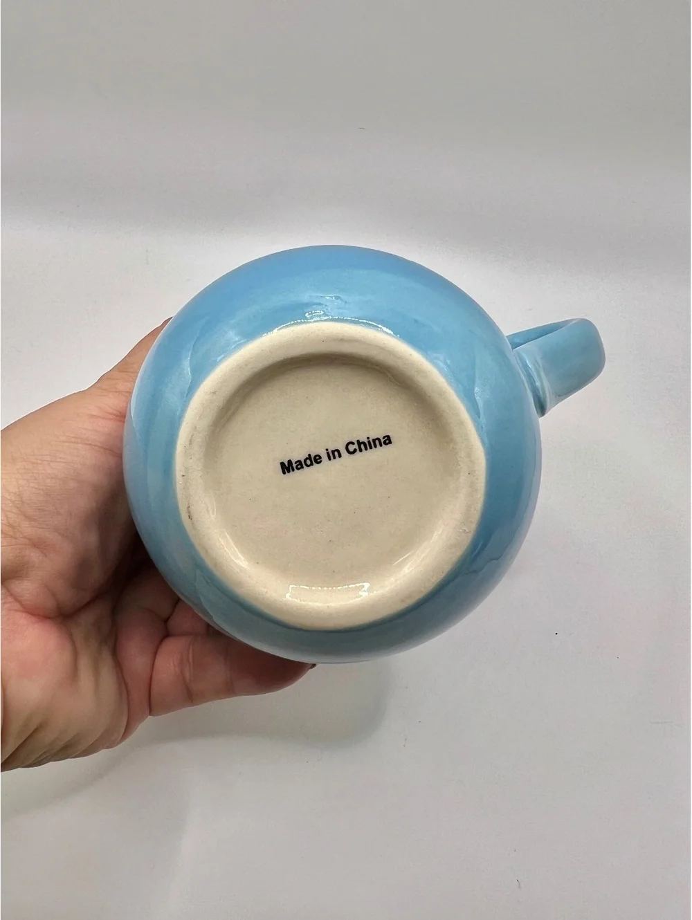 Cottagecore light blue ceramic Sugar Creamer Ivory Floral Design 4” tall